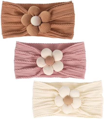 3 Pcs Baby Flower Headbands Baby Girls Nylon Headband Soft Hairbands Hair Accessories for Newborn... | Amazon (US)