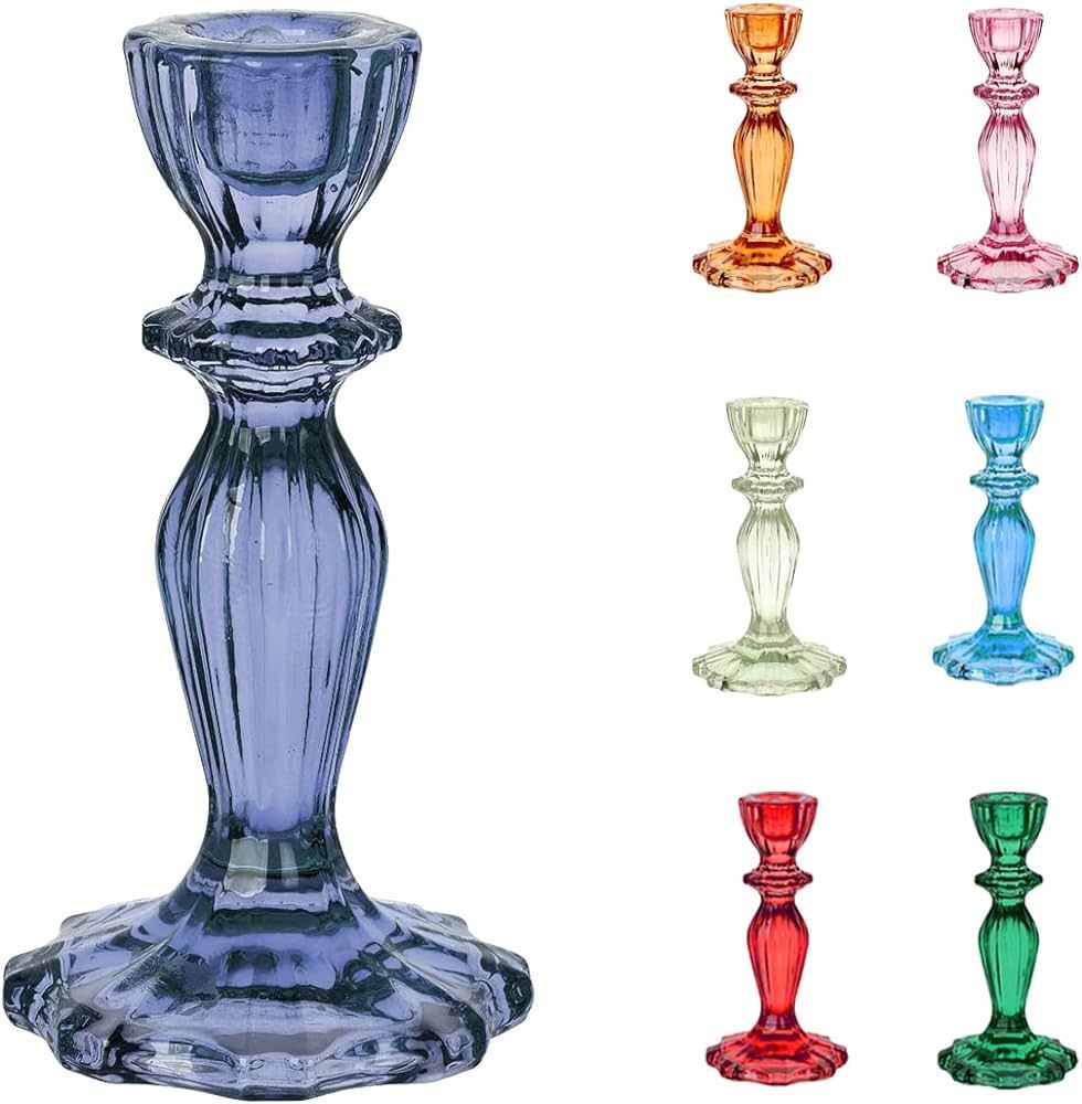 Talking Tables Navy Glass Candlestick Holder | Decorative Taper Candle Stand for Indoor or Outdoo... | Amazon (US)
