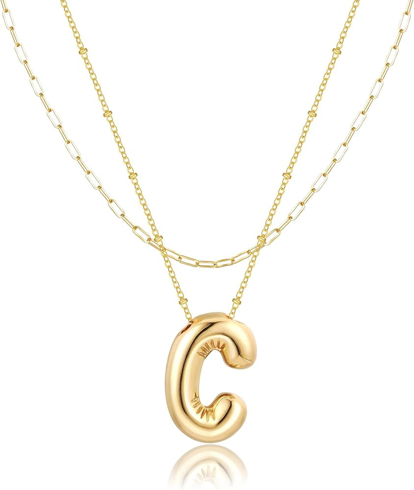 Initial Necklace for Women Teen Girl, Gold Iced Out Balloon Bubble Letter Necklace,14K Gold Plate... | Amazon (US)