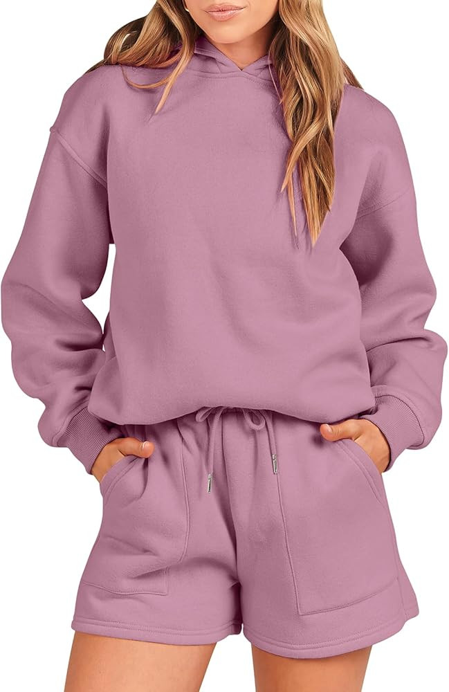 ANRABESS Women 2 Piece Outfit Oversized Hoodie Sweatshirt Shorts Lounge Sweat Set Sweatsuit Track... | Amazon (US)