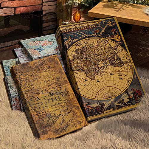 DROFELY Decorative Book Box Set of 2, Trinket Keepsake Storage Boxes Book Shaped Storage Box Vintage Style Decorative Faux Book Boxes Globe Antique Books for Home Decoration Old World Map Pattern | Amazon (US)