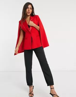 Forever U set blazer with satin trim in red | ASOS (Global)