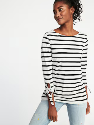 Relaxed Tie-Sleeve Boat-Neck Tee for Women | Old Navy US
