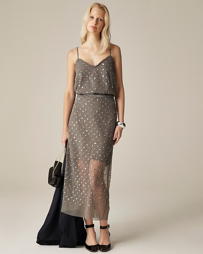 Collection new Gwyneth layered slip skirt in sequin mesh | J. Crew US