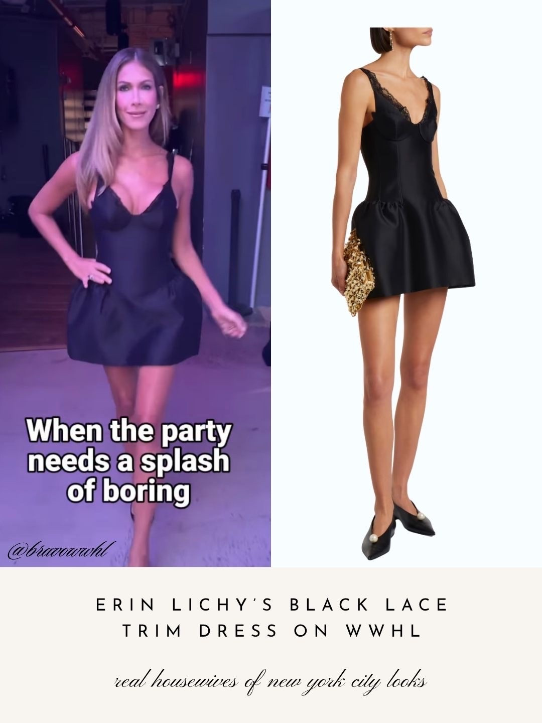 Erin Lichy’s Black Lace Trim Dress on WWHL 📸 = @bravowwhl