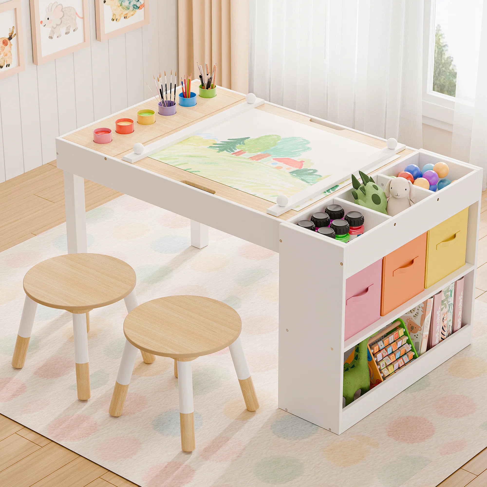 Kids Art Table And 2 Chairs Set With Baseplates | Wayfair North America