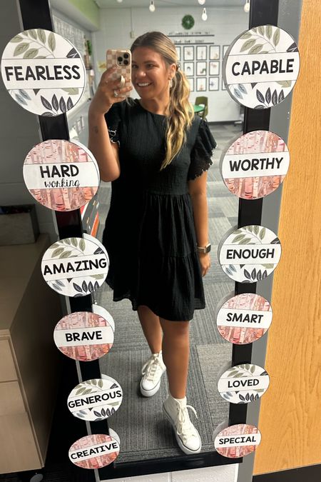 Teacher OOTD:
-Black tiered dress is out of stock. Linked similar at a cheaper price point. 
-These converse dupes are my fav and on sale for $24

#LTKshoecrush #LTKBacktoSchool #LTKworkwear
