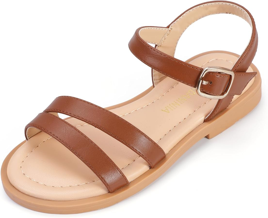 PANDANINJIA Girls Sandals Toddler Little Big Kids Kid Cute Open Toe Flats Dress Sandals Mona Summ... | Amazon (US)