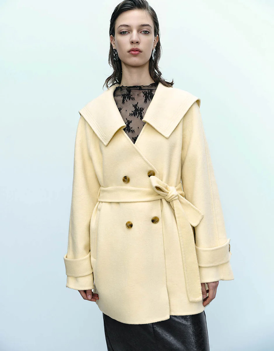 Sailor Collar Neck Straight Coat | Urban Revivo