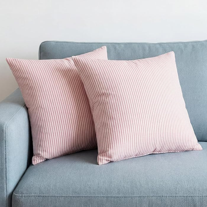 Cute Light Blush Pink and White Striped Throw Pillow Covers 18x18 Set of 2 | Amazon (US)