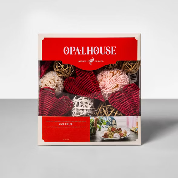 Unscented Rattan Hearts and Pom Poms Vase Filler Red/White  - Opalhouse™ | Target