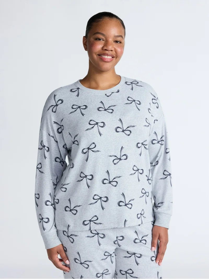 Joyspun Women's Cozy Lounge Collection Hacci Knit Sleep Top with Long Sleeves, Sizes XS-3X | Walmart (US)