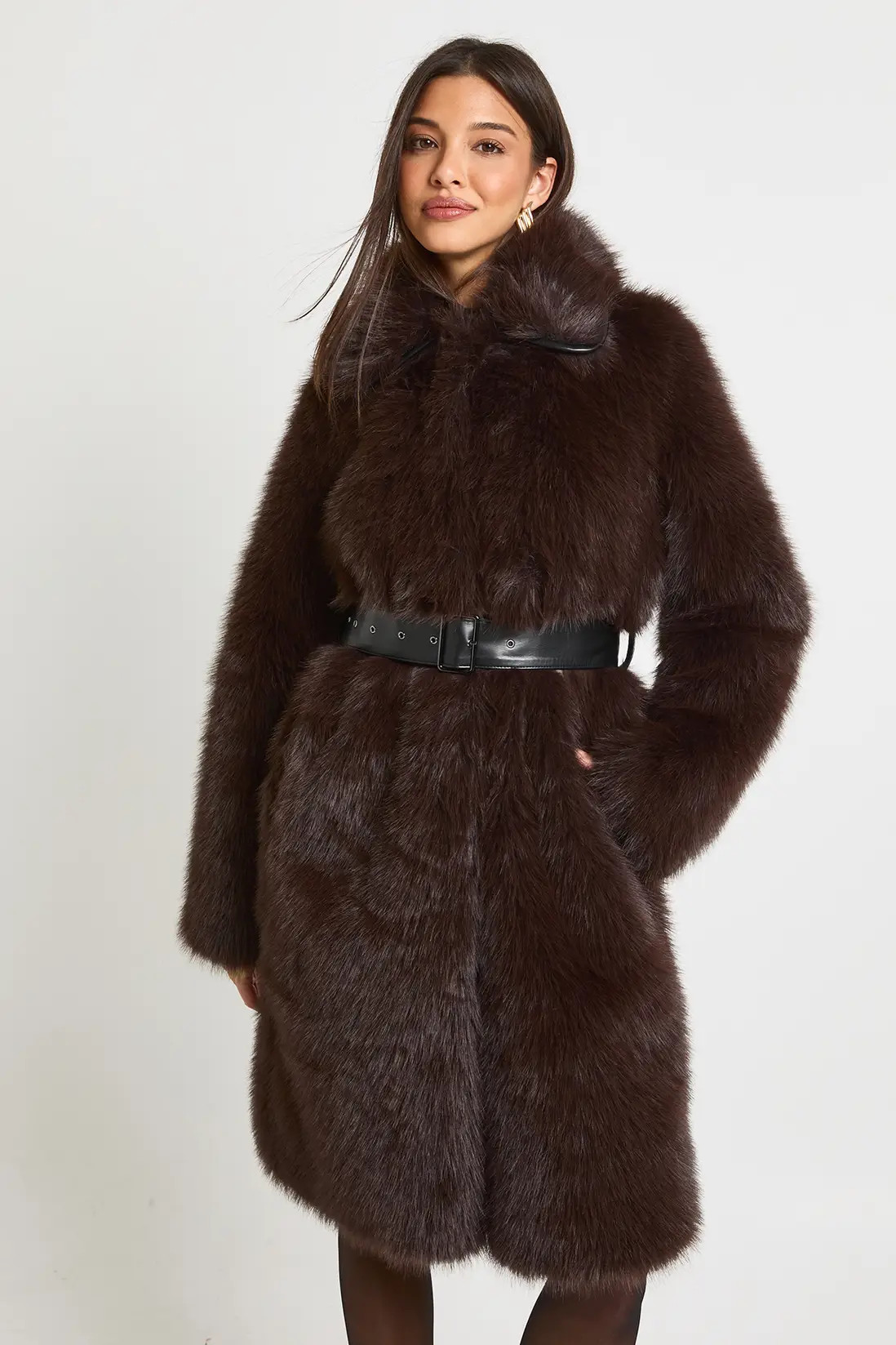 Oversized Belted Faux Fur Coat | boohoo (US & Canada)