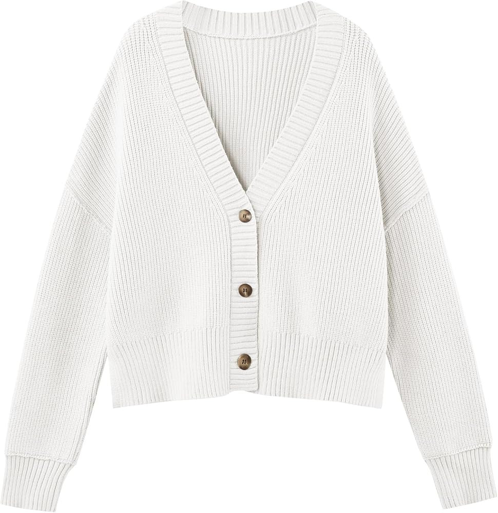 LILLUSORY Women's Lightweight Cropped Cardigan 2023 Open Front Button Sweaters V Neck Cardigans K... | Amazon (US)
