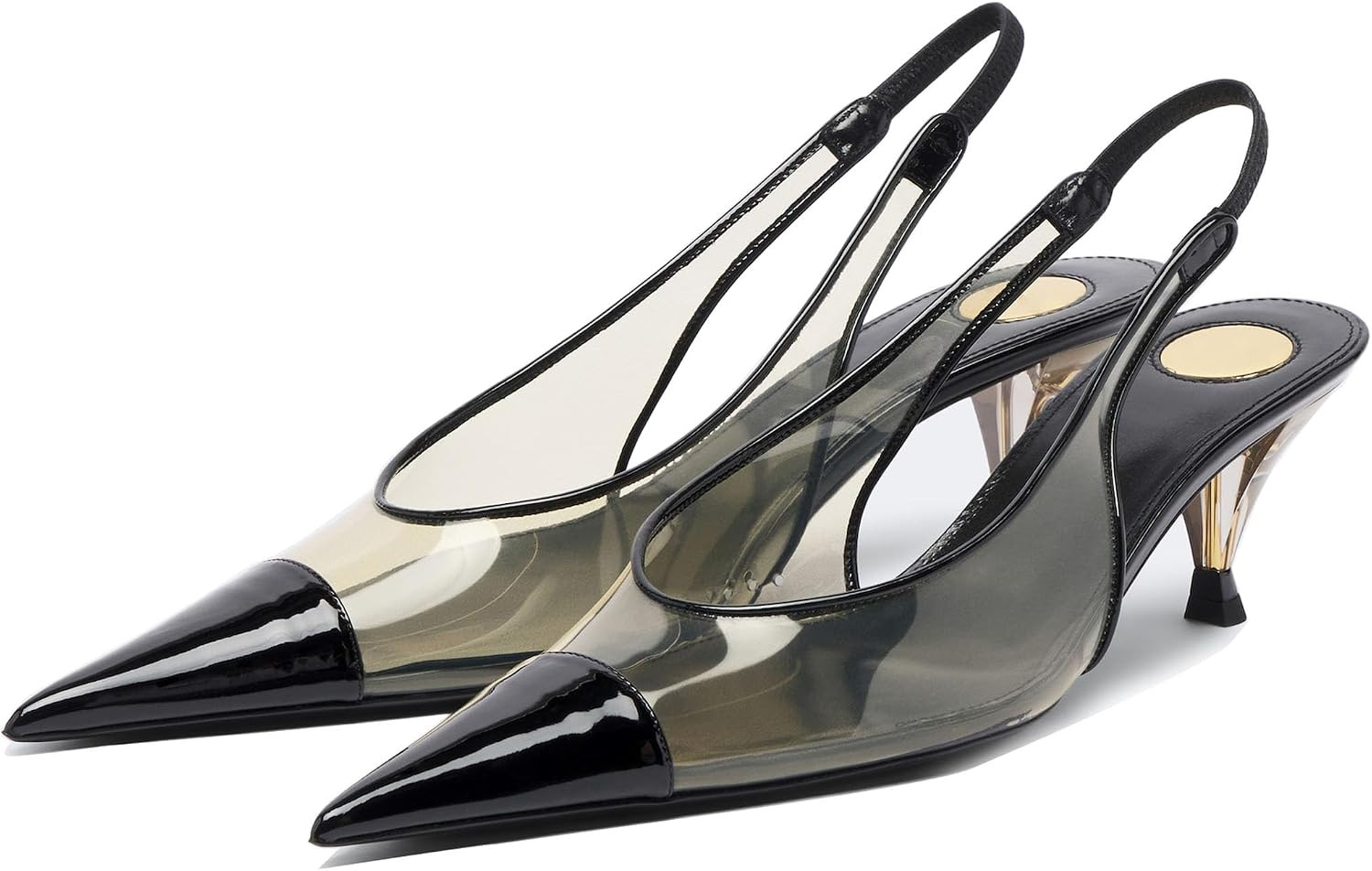 Goolita PVC Clear Slingback Heels for Women, Pointed Toe Elasticated Heeled Sandals Fashion Kitten Heels Party Slingback Pump Shoes | Amazon (US)