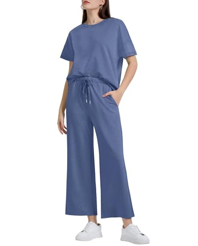 XIEERDUO Summer Lounge Sets For Women Two Piece Outfits For Women Comfortable Sets For Women 2 Piece Blue XL | Amazon (US)