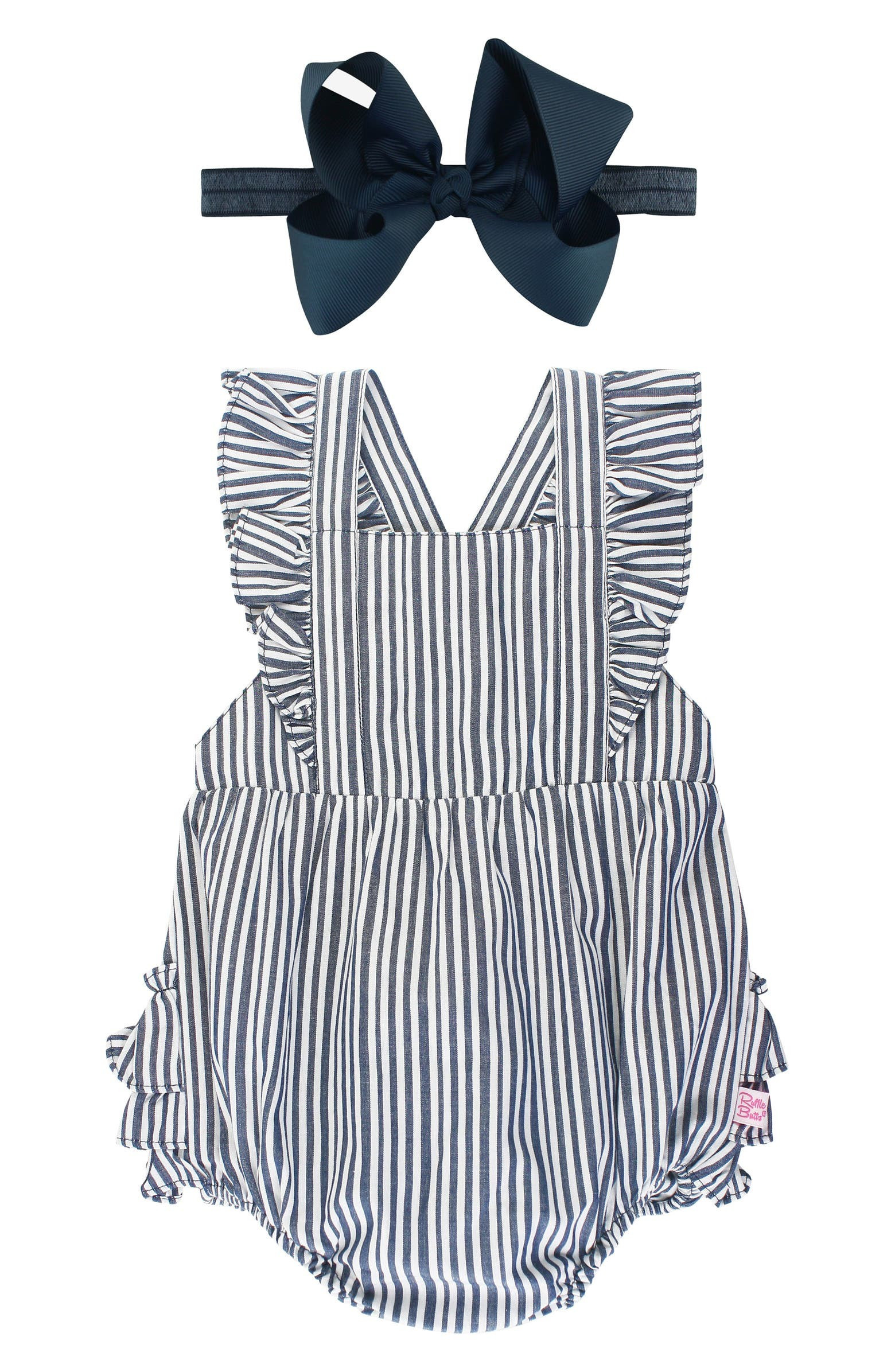 Stripe Bubble Romper & Bow Head Wrap Set | Nordstrom