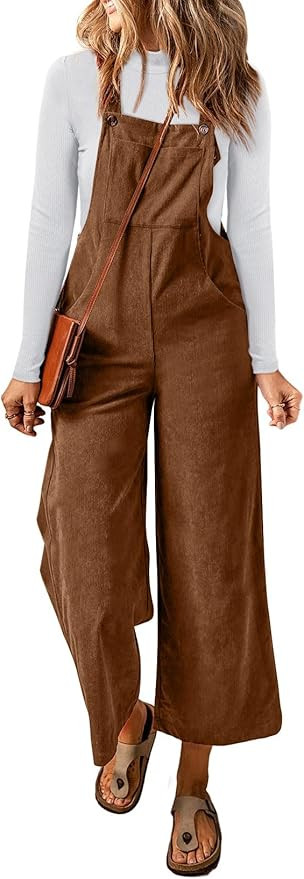 Happy Sailed Women Corduroy Overalls Casual Loose Sleeveless Adjustable Strap Wide Leg Jumpsuits ... | Amazon (US)