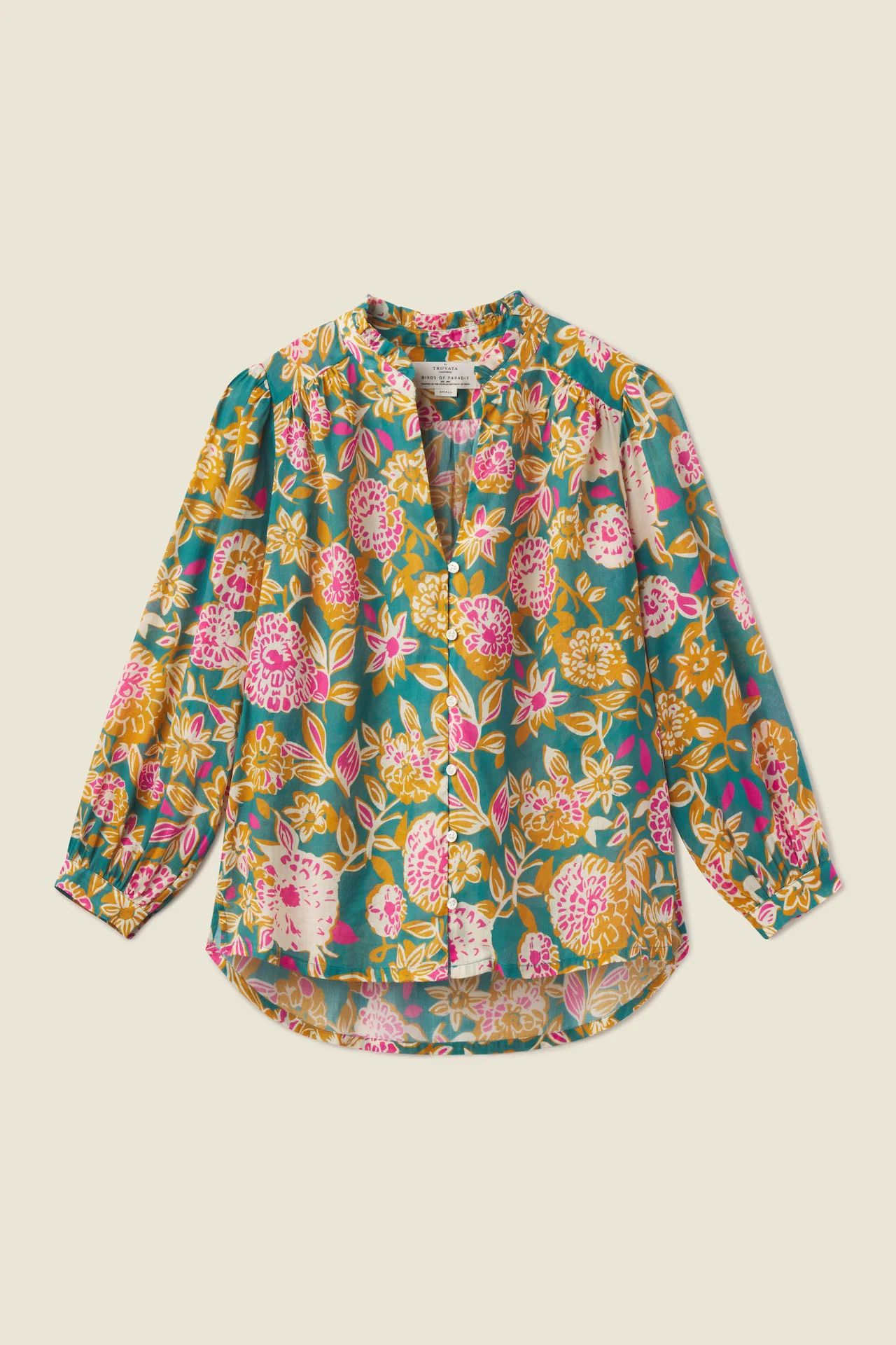 Quincy Blouse Teal Dahlia | TROVATA