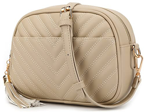 lola mae Quilted Crossbody Bag, Medium Lightweight Shoulder Purse Top Zipper Tassel Accent Nude Bag (NUDE LM706V) | Amazon (US)