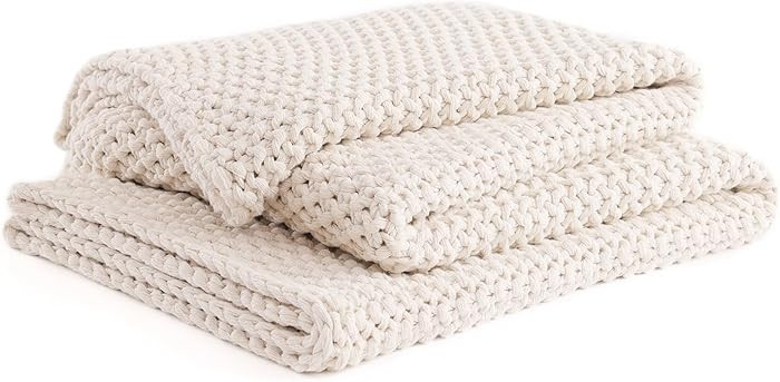 YnM Chunky Cotton Knit Throw Blanket, Cable Knit Throws for Bed Couch Sofa, Comfy & Relaxing, Dec... | Amazon (US)