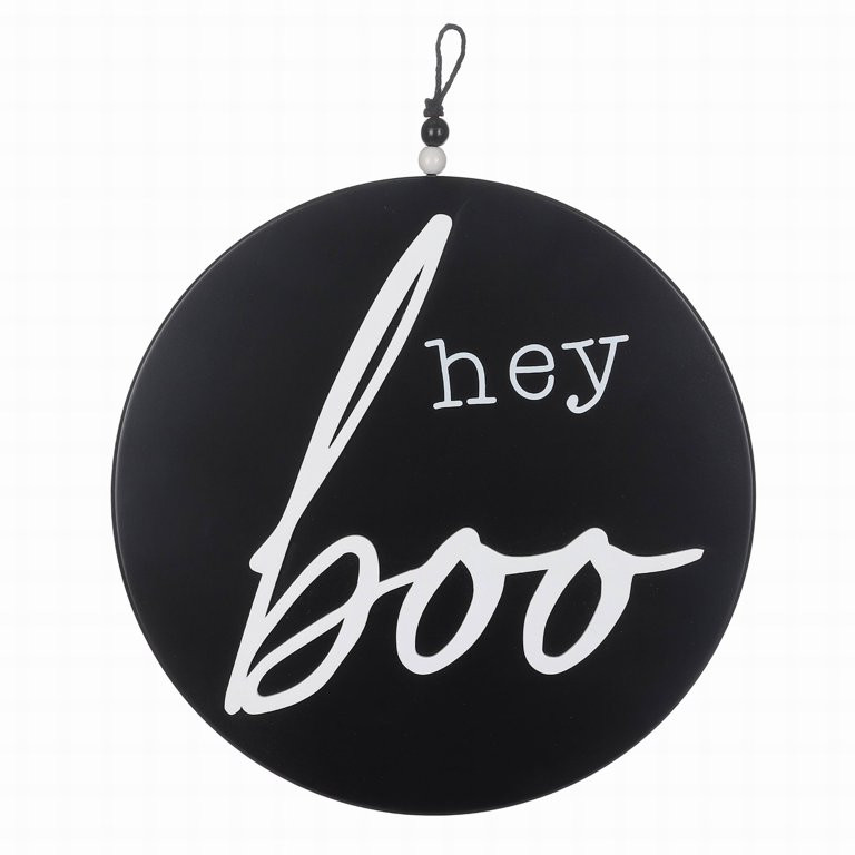 Halloween Black Hey Boo Round Wood Wall Decor Sign, 12 in H, by Way To Celebrate | Walmart (US)