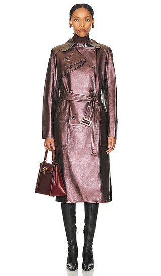 Celine Leather Trench Coat in Brown | Revolve Clothing (Global)