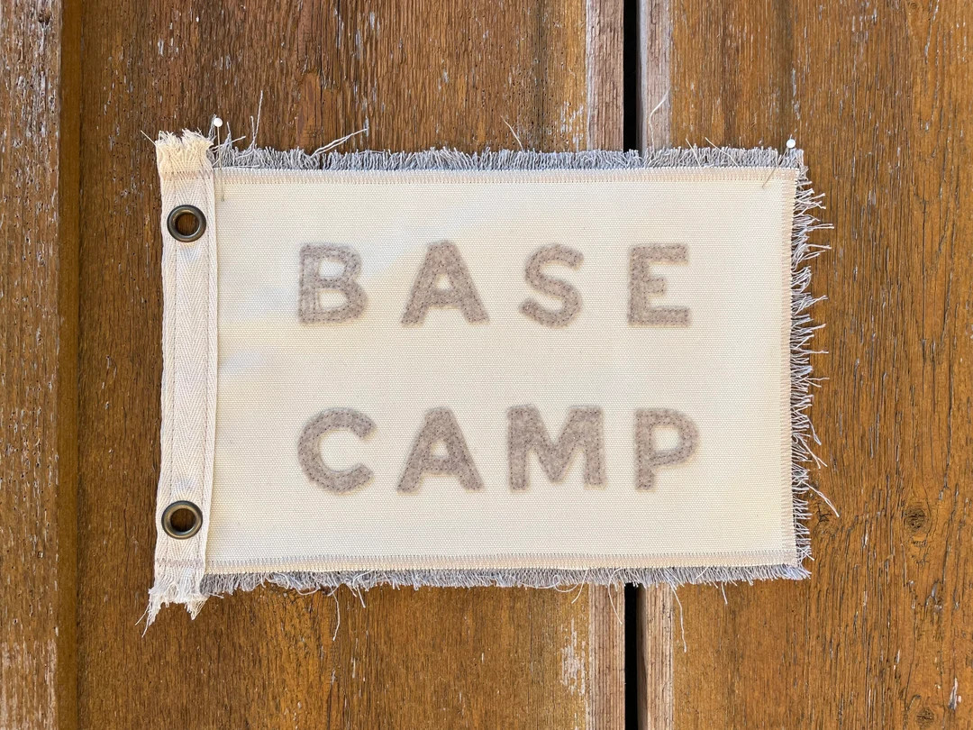 Base Camp Cream Canvas Flag: Tan Lettering, Camping Decor | Etsy (US)