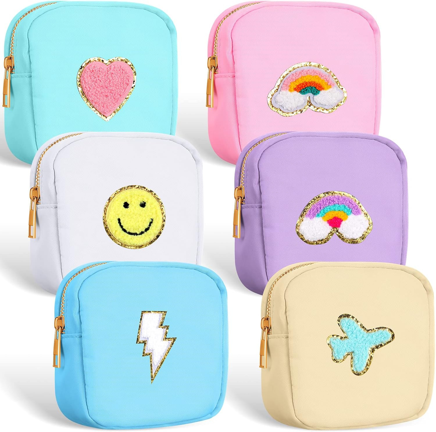 6 Pcs Preppy Patch Cute Makeup Bags Toiletry Bags Skincare Bag Chenille Letter Nylon Bag Organize... | Amazon (US)