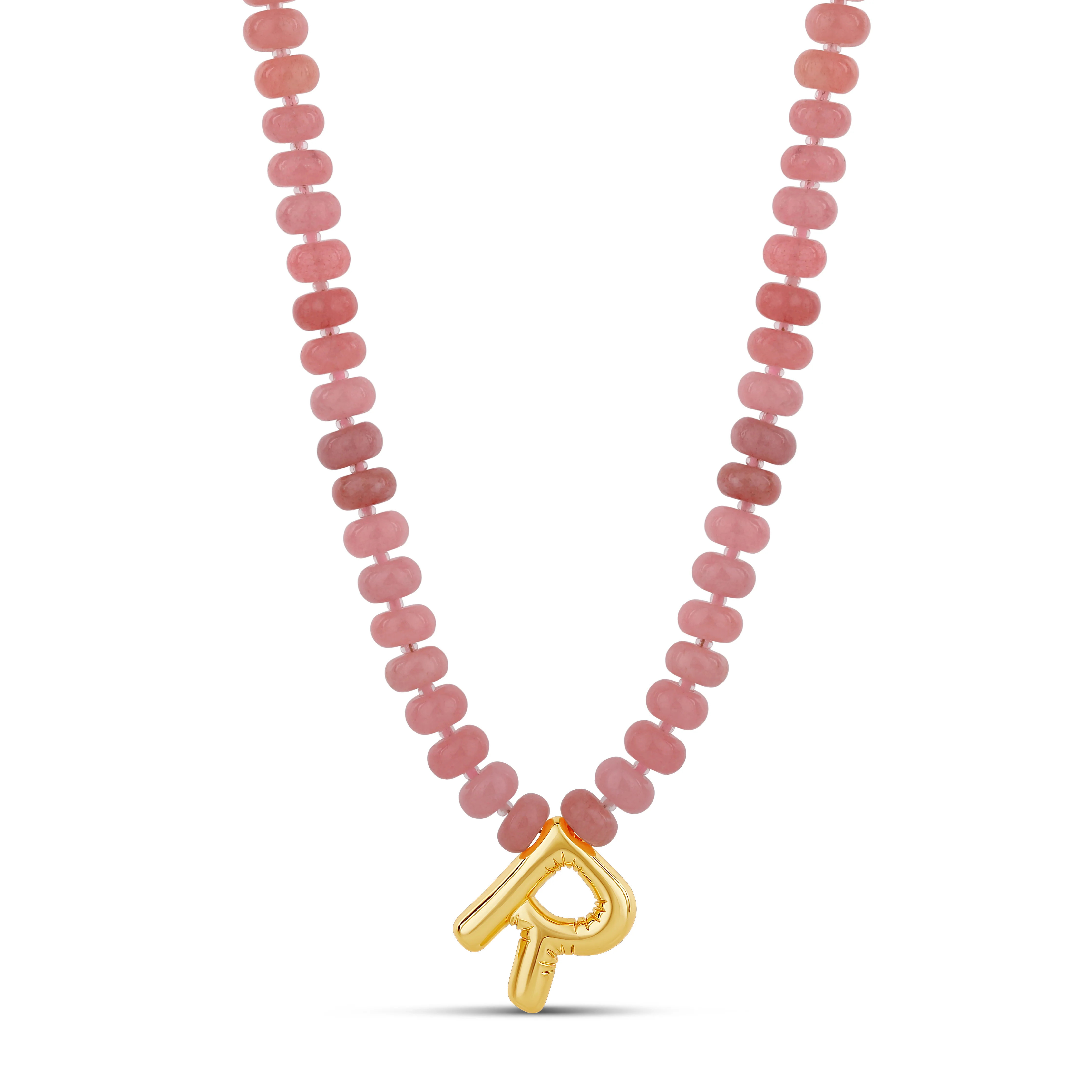 Bubble Initial Beaded Necklace Gold / Pink | Hannah B Jewelry