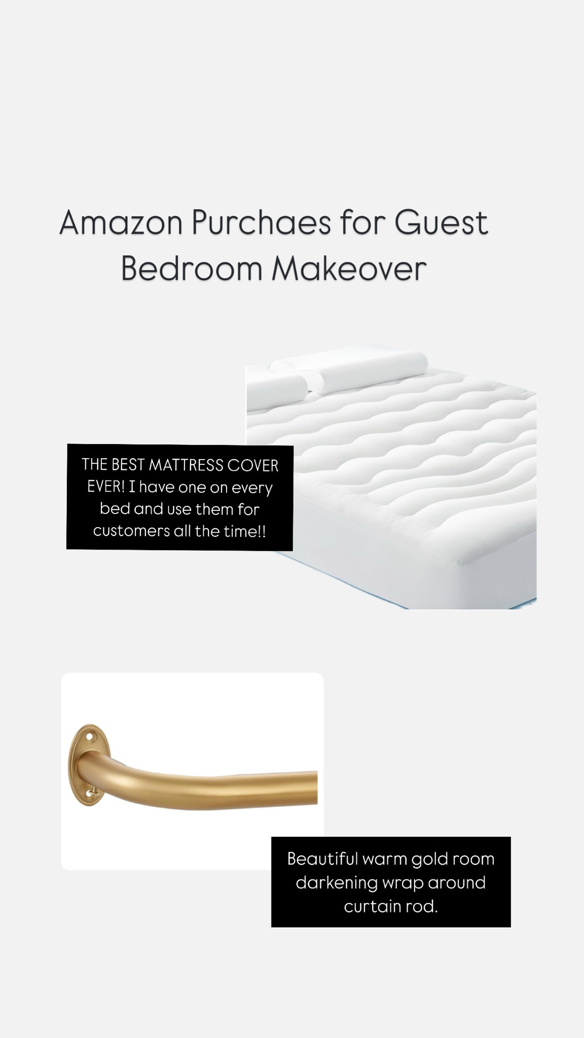 Amazon items for guest room! This is the BEST mattress cover! And I love the warm gold on these curtain rods! 

#LTKStyleTip #LTKFindsUnder50 #LTKHome