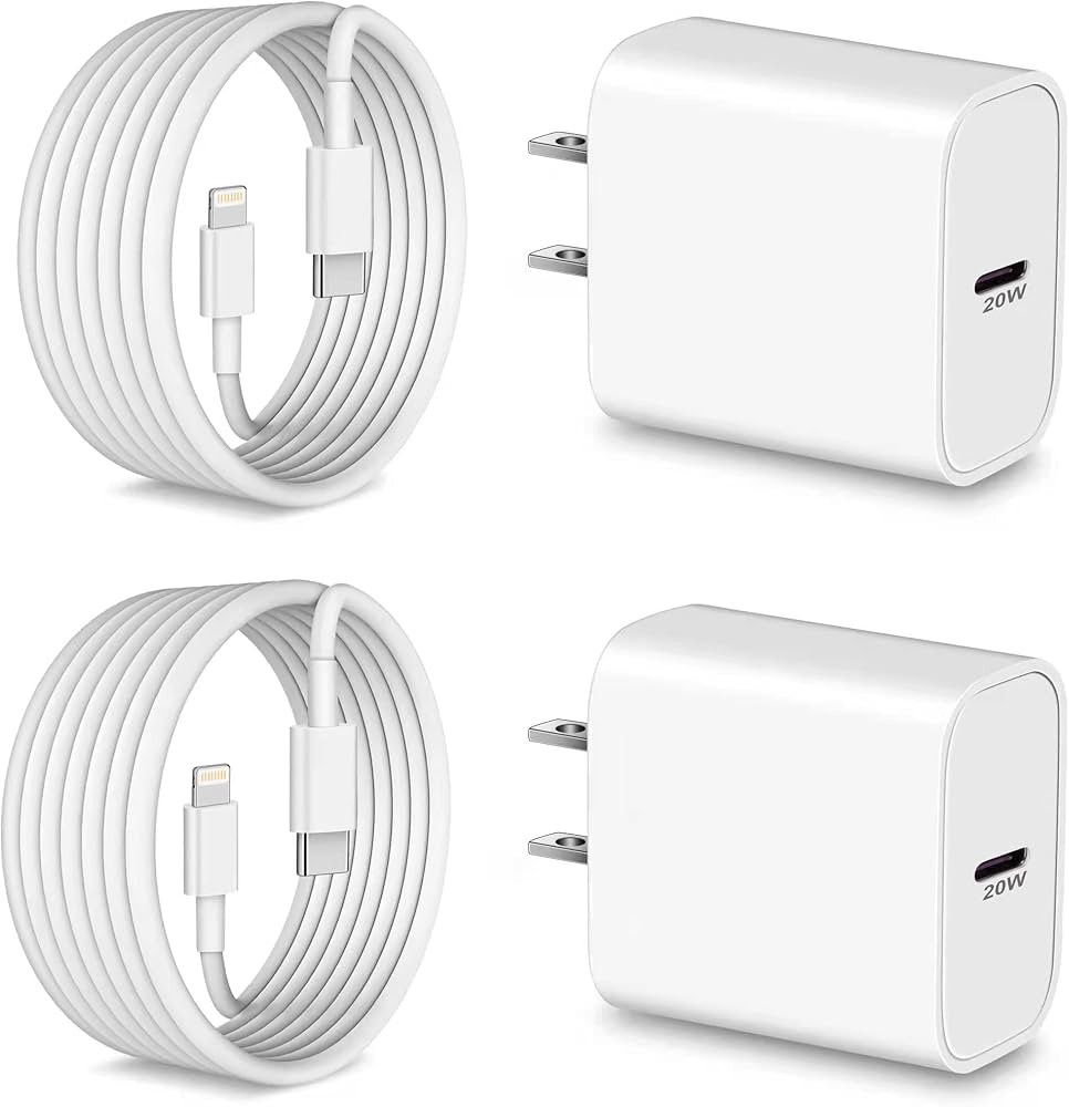 Fast Charger 10FT for iPhone 14 13 12 11, 2Pack 20W USB C Wall Charger Block Charging Box + 10 FT... | Amazon (US)