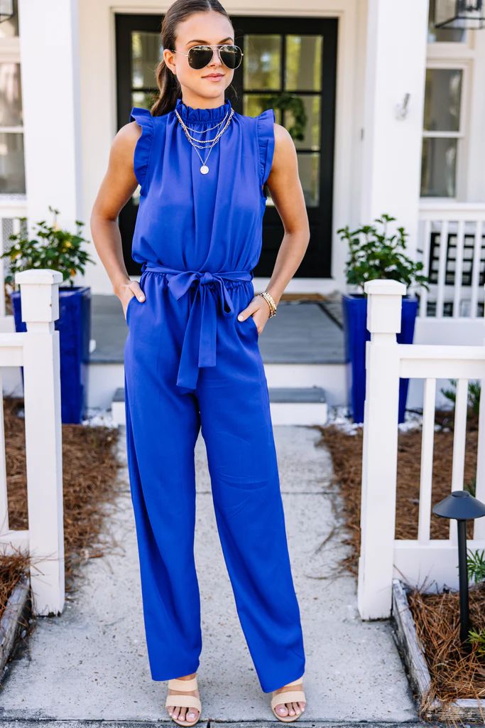Put It To The Test Royal Blue Ruffle Jumpsuit | The Mint Julep Boutique