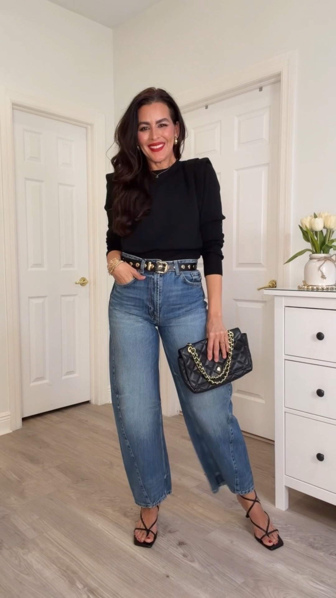 Size 26 in Zara jeans. I size down. Size S in all tops. Lipstick is ruby woo. I’m 5’7 | 130 pounds usually size S. 

#LTKSeasonal #LTKOver40 #LTKU