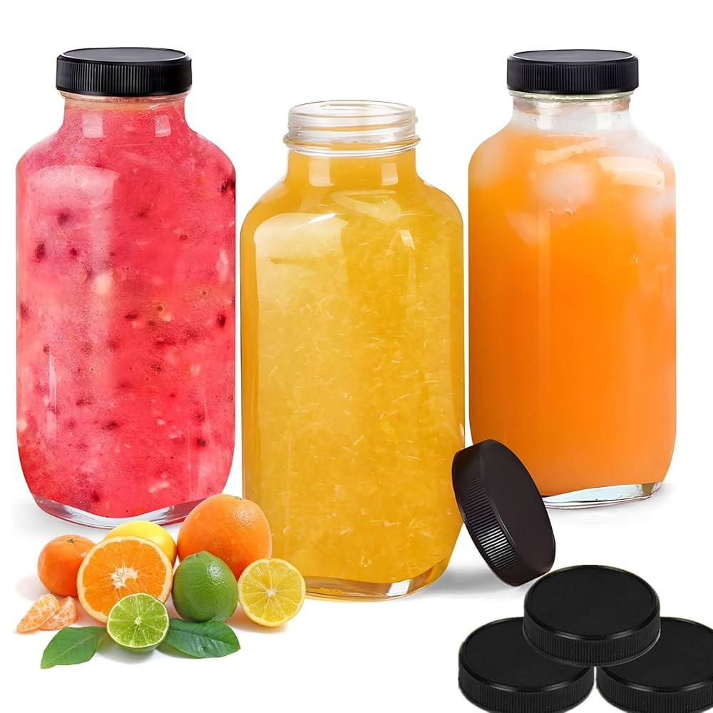 Glass Juice Bottles 16 Oz with Lids -Set of 3, Juicing Bottles Reusable Empty Drink Containers fo... | Amazon (US)