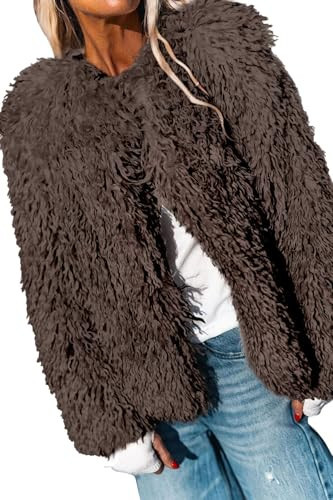 Aoang Womens Shaggy Faux Fur Outwear Coat Long Sleeve Warm Winter Jacket Coffee XXL | Amazon (US)
