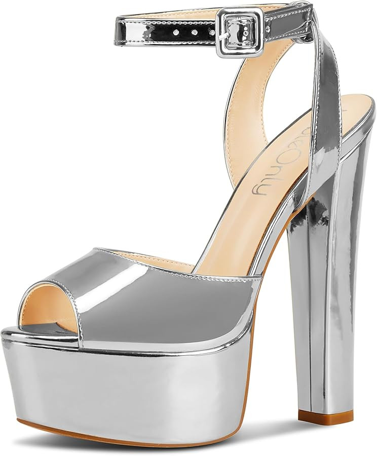 NobleOnly Womens High Block Platform Heel Peep Toe Ankle Strap Sandals Buckle Prom Dress Shoes 5.... | Amazon (US)