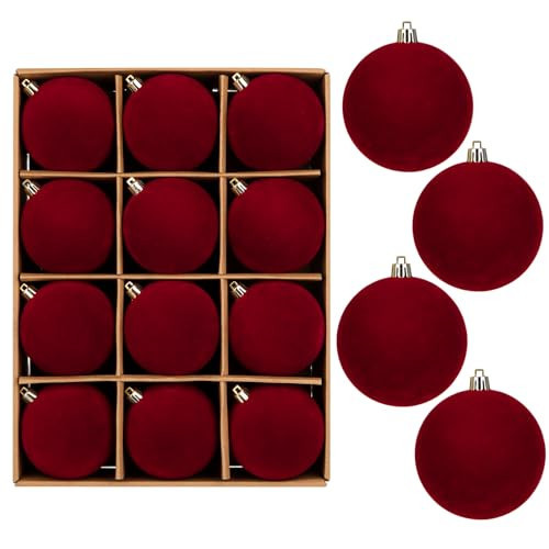 Briful 3.15” Velvet Christmas Ball Ornaments, 12PCS Soft Matte Burgundy Baubles, Shatterproof Christmas Tree Decorations, Cozy Neutral Xmas Balls for Holiday, Party & Home Decor | Amazon (US)