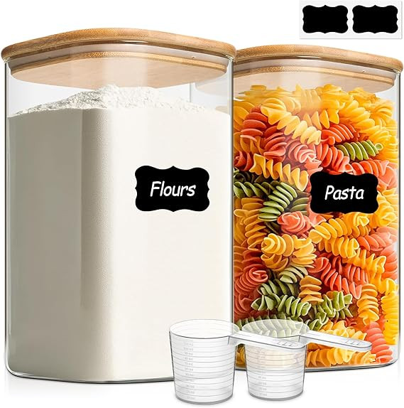 ComSaf 1.2 Gallon Wide Mouth Flour Sugar Storage Containers 2 Pcs, 4.6 Qt Glass Storage Container... | Amazon (US)