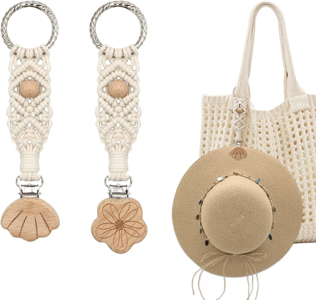 RUNROLE Hat Clips for Travel on Bag, Hat Holders for Beach Tote Bags, Macrame Boho Hat Carrier, T... | Amazon (US)
