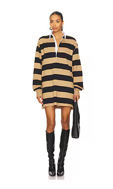 Good American Jersey Polo Mini Dress in Mineral And Black Rugby Stripe001 from Revolve.com | Revolve Clothing (Global)