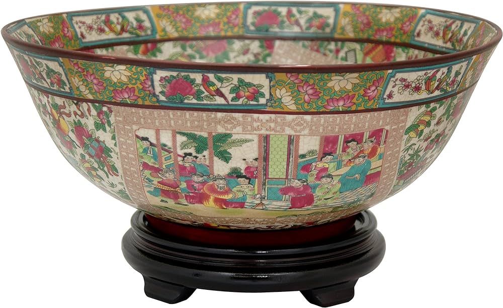 Red Lantern Oriental Furniture 14" Rose Medallion Porcelain Bowl, Large, Multicolor | Amazon (US)