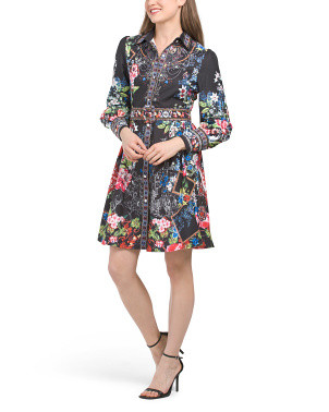 Long Sleeve Floral Border Print Shirt Dress | Casual Dresses  | Marshalls | Marshalls