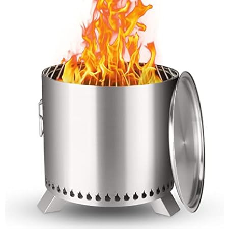 COOZOOM 15'' Portable Smokeless Fire Pit with Stand Stainless Steel Bonfire Stove Outdoor Wood Burni | Amazon (US)
