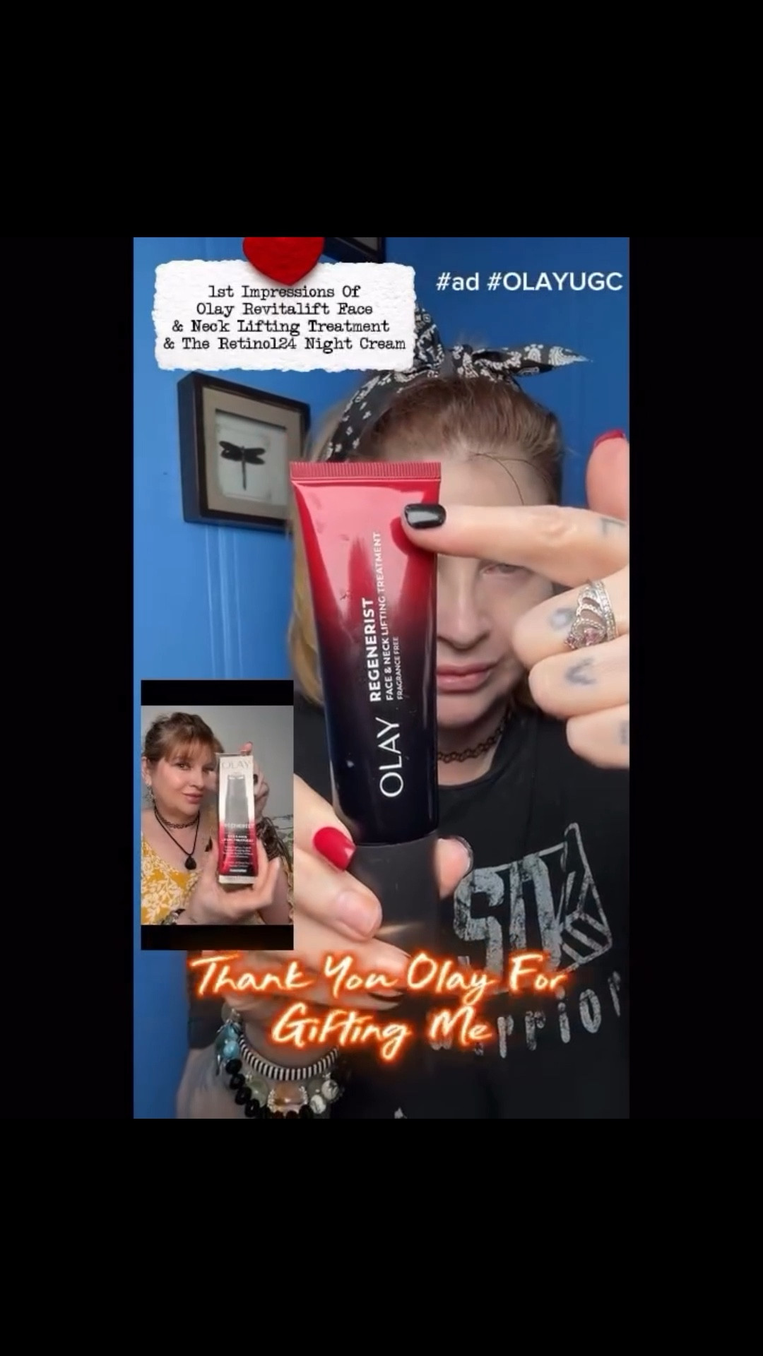 Gifted By @olay.skin @chimeableofficial @olay 

I’m giving my first impressions on the Regenerist Face & Neck Lifting Treatment & The Retinol24 Night Cream.  Thoughts Below ⬇️:

Face & Neck Lifting Treatment: Key Ingredients: “Pro-NAD+ which improves elasticity and reduces signs of aging.” Hexa-Repair Complex -“improves wrinkles and volume loss.”

Impressions: This treatment comes in a tube with a roller attached.  This formula is a fragrance-free non-greasy opaque white cream.  I like that the roller opens and closes with a twist.  It glides easily and dispenses the perfect amount.  It hydrates without feeling greasy and leaves skin soft and supple.

Retinol 24 Night Cream:  A fragrance-free cream containing a vitamin B3 Retinol Complex.  It claims to keep skin hydrated for 24 hours and smooth, firm, brighten, address dark spots, abs and refine pores.

Impressions:  This fragrance-free cream is very emollient and silky.  It glides on and envelopes my skin in deep hydration.  It leaves my skin feeling like silk.  The next morning my skin is still very hydrated and renewed.  It looks less tired and gives it a healthier radiant appearance.

Claims: With nightly use, skin will be dramatically firmer, brighter, and smoother in 28 days.

*”” Denotes verbiage taken directly from Olay’s website.

Overall, two impressive products that make my skin look and feel softer and more radiant.

*pr gifted*

Many thanks to @olay for gifting me these products!

#gifted #onlyolay #OlayUGC#fightingmothernature #over50skincare