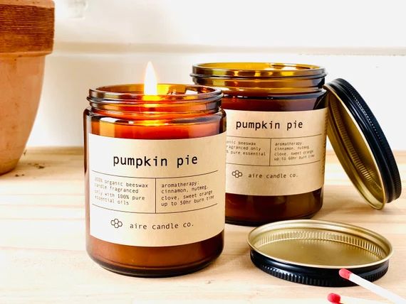 Pumpkin Pie | Beeswax Candle | 100% Pure Beeswax & Essential Oils - Cinnamon, Nutmeg, Orange, Clo... | Etsy (US)