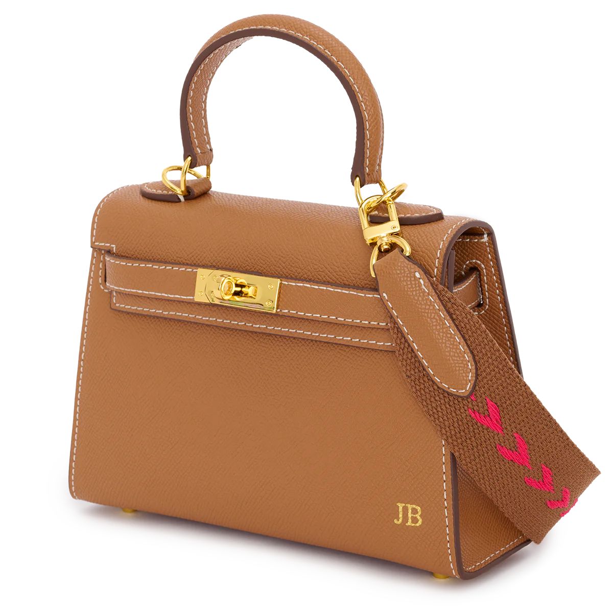 Lily & Bean Hettie Mini Bag - Tan with Initials & fabric Patterned Str | Lily and Bean