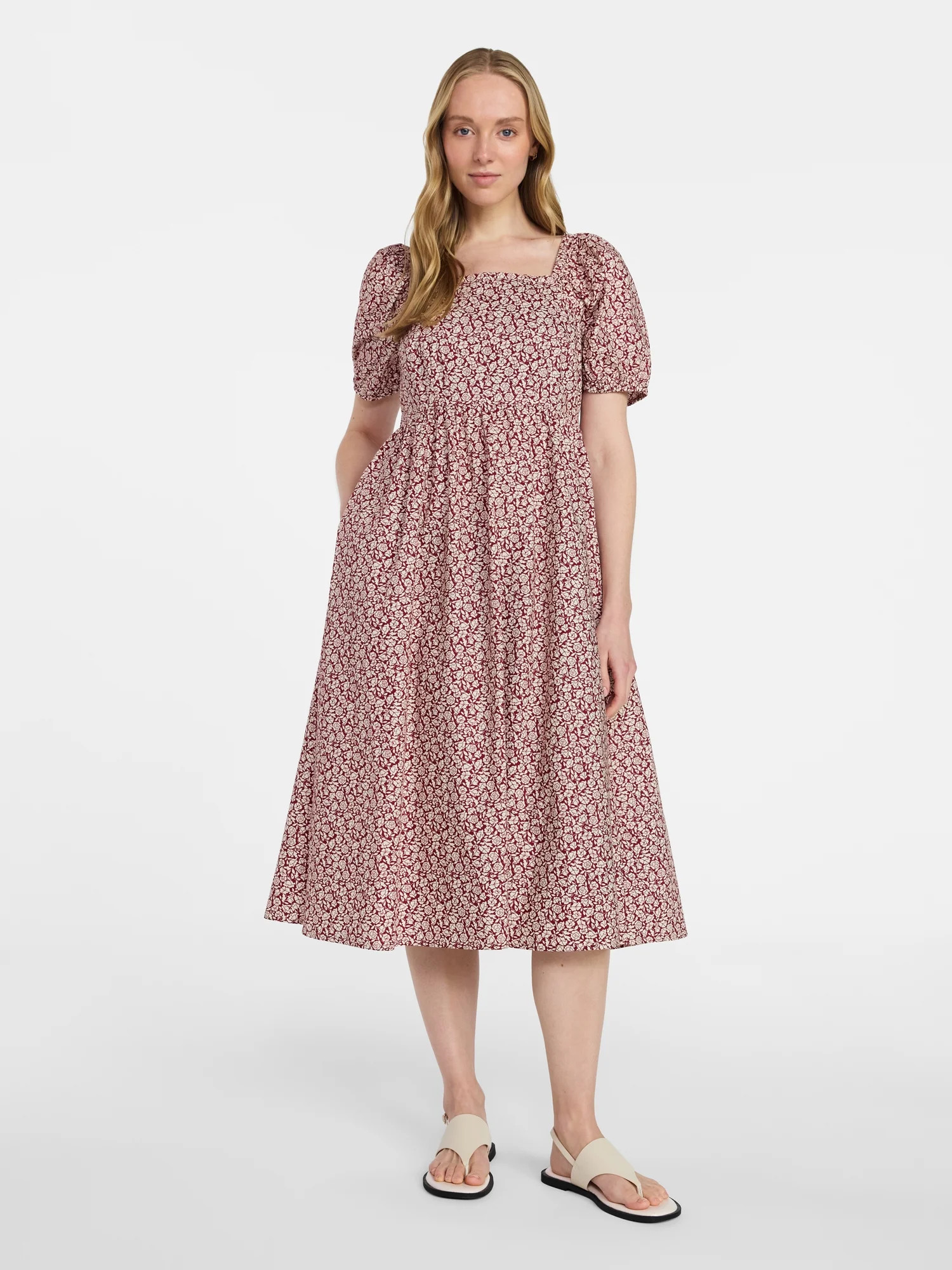 Time and Tru Women's Cotton Tie Back Midi Dress, Sizes XS-XXXL | Walmart (US)