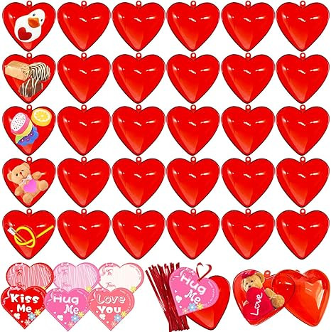 Blvochnnt 30 Pack Valentine Hearts Plastic Filled Candy Box with Cards Wires Sets,2.6 Inch Red He... | Amazon (US)