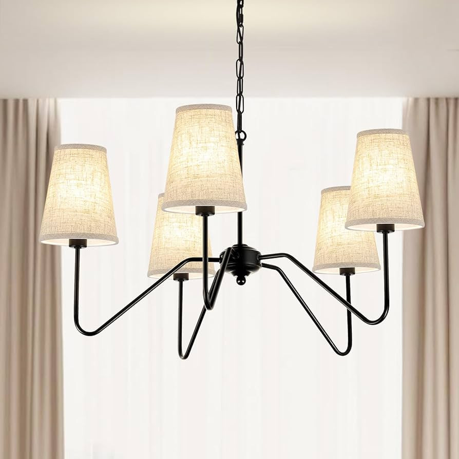 JSDORSY Chandelier with Linen Shade, Black Dining Room Light Fixtures Over Table, Classic Pendant... | Amazon (CA)